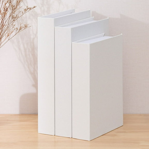 OUNONA Set of 3 Decorative Linen Covered Faux Books, Vintage Style Storage Boxes for Bookshelf, Coffee Table, Home Office Display