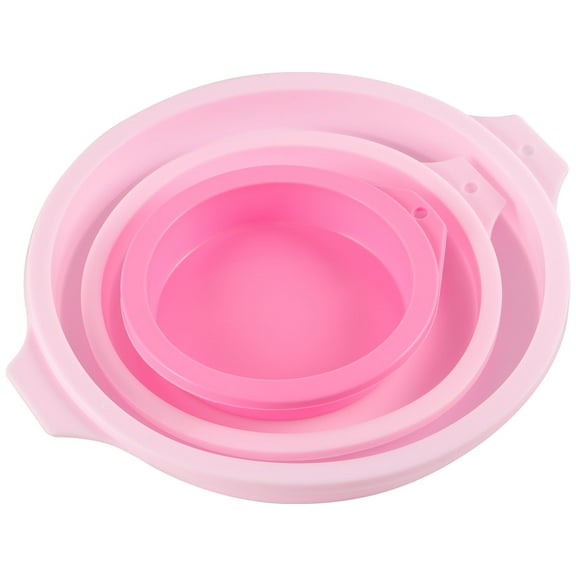 OUNONA 3Pcs Round Silicone Cake Pan Pink Reusable Cake Baking Tray for Mousse and Cookies