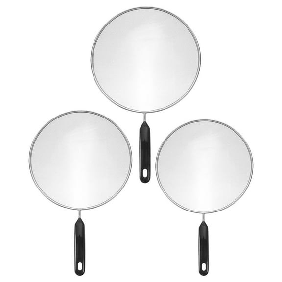 OUNONA Set of 3 Stainless Steel Splatter Screens with Handles, Fine Mesh Covers for Frying Pans to Prevent Oil Splatters
