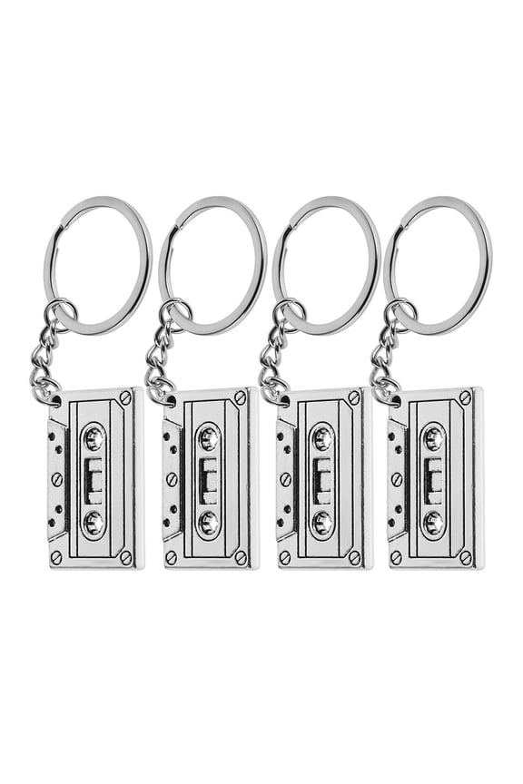 Set of 4 Retro Cassette Tape Keychains Vintage Music Keyrings Audio Tape Pendants for 70s 80s Party Favors