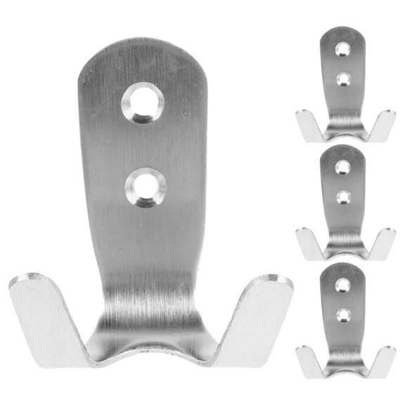 OUNONA Set of 4 Heavy Duty Stainless Steel Dual Hooks Wall Mounted Coat Hangers Utility Hooks for Hanging Clothes Towels Bags Outdoors