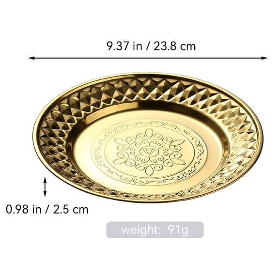 OUNONA Set of 4 Stainless Steel Round Dinner Plates 24cm - Metal Serving Platters for Dessert, Salad, Appetizer, and Decorative Use