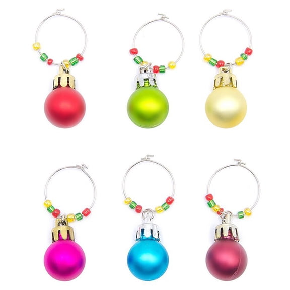 OUNONA Set of 6 Christmas Plastic Wine Glass Charms with Wire Hoops, Goblet Drink Markers for Party Favors and Supplies