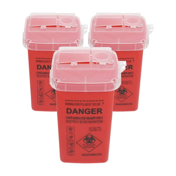 OUNONA Sharps Disposal Container with Flip Open Lid for Safe Needle Collection and Storage 3pcs