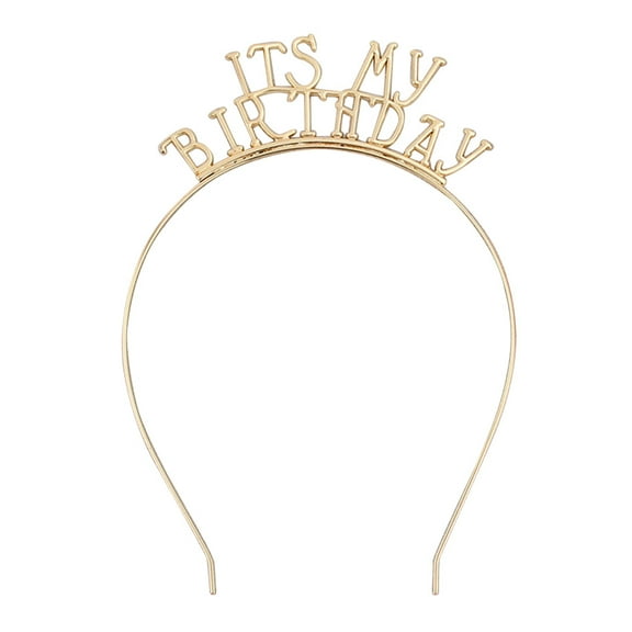 OUNONA Golden Alloy Letter Printing Birthday Headband for Eye-Catching