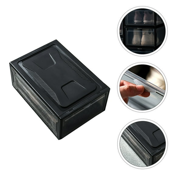 Tineasur 1Pc Practical Black Shoe Storage Container Foldable Organizer with Easy Open Slot and Stable Stackable Case