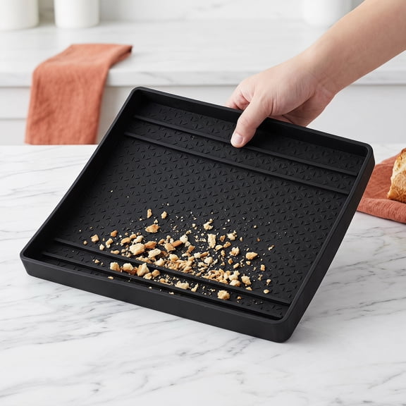 OUNONA Silicone Toaster Crumb Catcher Tray Non Slip Black Heat Resistant Mat for Kitchen Countertop