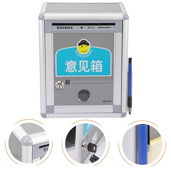 OUNONA Silver Aluminium Alloy Lockable Suggestion Box for Bee Use Mailbox Holds Multiple Letters 11.8x4.9x4.3 Inches