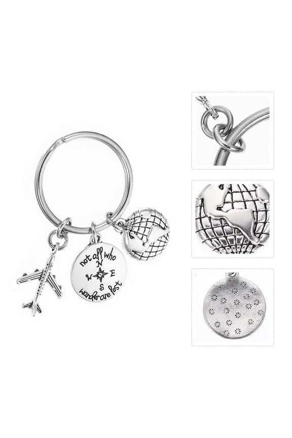 Compass Shape Key Chain Pendant Silver 1Pack