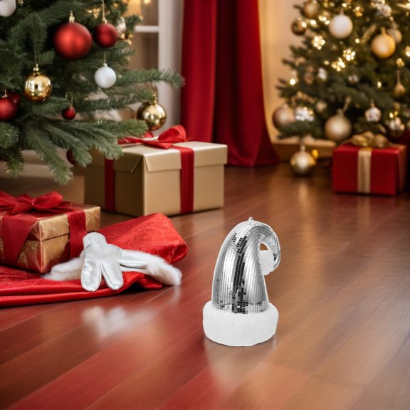 OUNONA Mirror Tile Santa Hat Ornament for Festive Holiday Home Decor