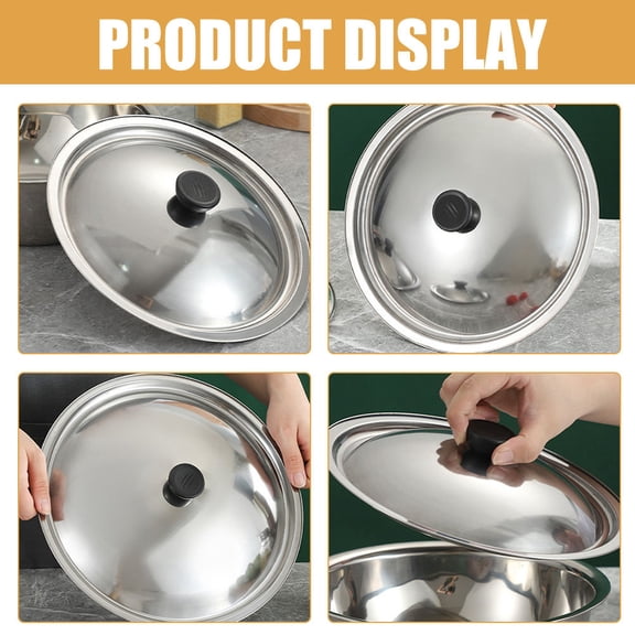 OUNONA Silver Stainless Steel Pan Lid with Sturdy Handle for Universal Pot Replacement