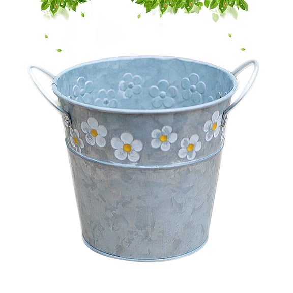 OUNONA Silver Vintage Flower Pot Metal Tin Bucket Planter for Home Decoration Retro Style Iron Sheet 4.5 x 4.5 x 5.5 Inches