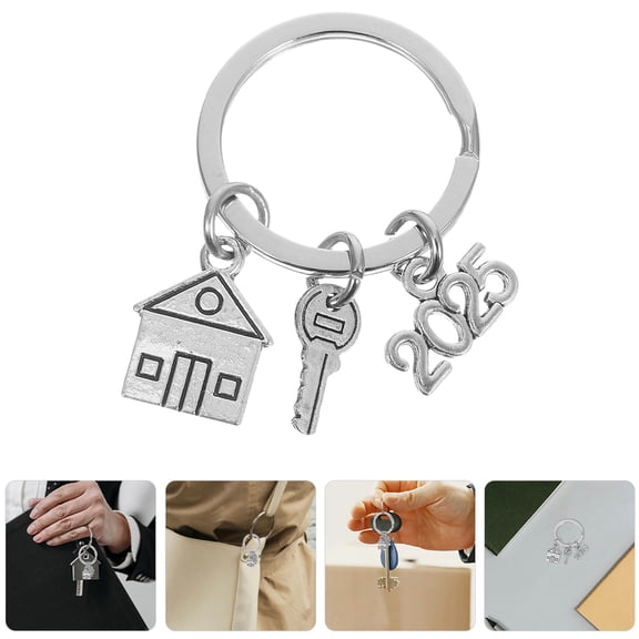 OUNONA Silver Zinc Alloy Housewarming Gift Keychain for New Homeowners with Versatile Use 2 Pcs