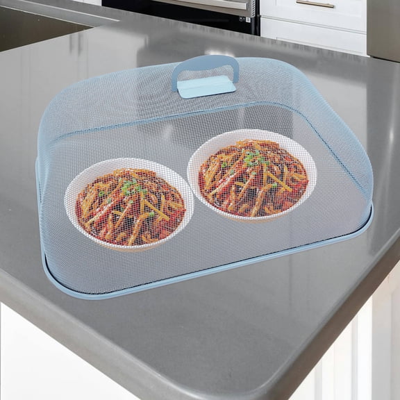 OUNONA Sky-blue Food Dome Rectangular Metal Mesh Protects from Dust 1Pack