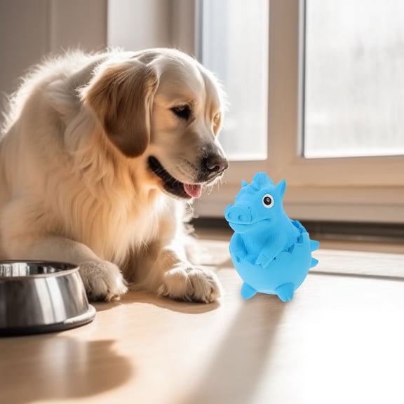 OUNONA Skyblue Latex Cartoon Dinosaur Toy for Small Dogs Promoting Dental Health and Chewing Needs 7.5 inches
