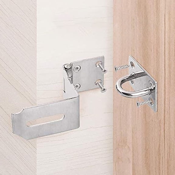 OUNONA Heavy Duty Stainless Steel Hasp Latch for Garage Door Lock Kit with 90 Degree Design Security Hardware