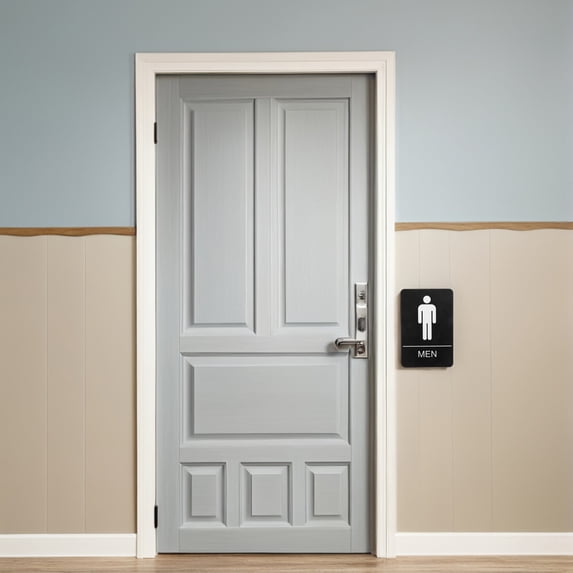 OUNONA Handmade Small Bathroom Sign, Cute and Funny Self-Adhesive Acrylic Restroom Sign for Men, and Easy to Install
