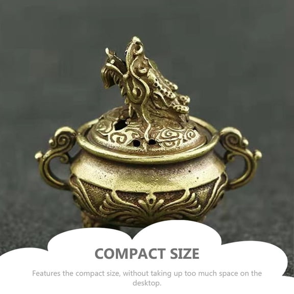 OUNONA Small Brass Incense Burner with Dragon Design, Decorative and Practical Home Ornament for Aromatherapy