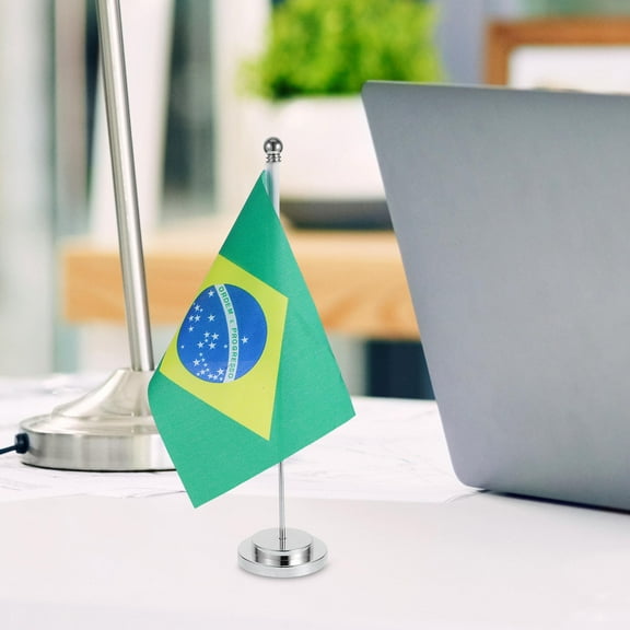 OUNONA Small Brazil Table Flag Polyester Easy To Wash Single Rod For Home Hotel Adds Festive Vibe Compact And For Desk Display Brazil Flag Decor
