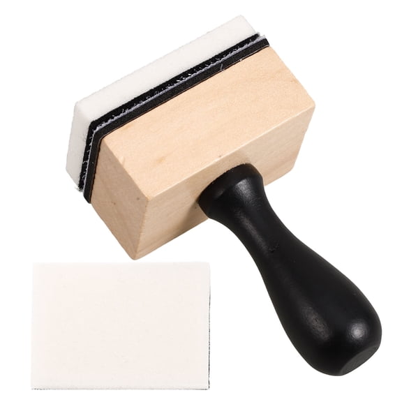 OUNONA Small Label Maker for Daily Use Khaki Wood and Sponge Handmade Stamp with Two Flathead Sponges 2.5 x 1.5 inches