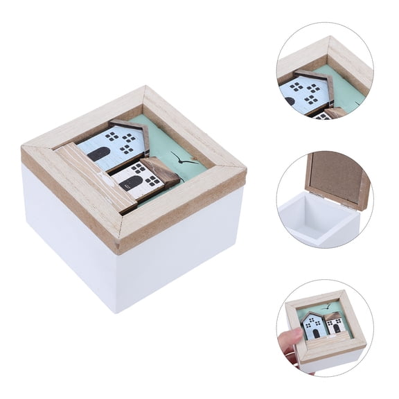 OUNONA Small Wooden Storage Box with House Design, Multi-Functional Coastal Organizer for Home, Office, and Desk