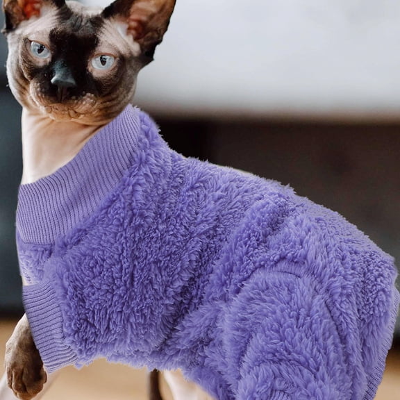 OUNONA Soft Plush Purple Cat Clothes Double Fleece Winter Coat Comfortable Warm Pet Clothing