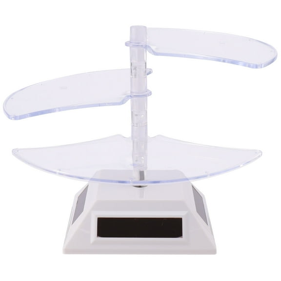 OUNONA Solar Powered Jewelry Display Stand with 3 Layers Automatic Rotating Turntable White ABS for Showcase Watches Bracelets Phones