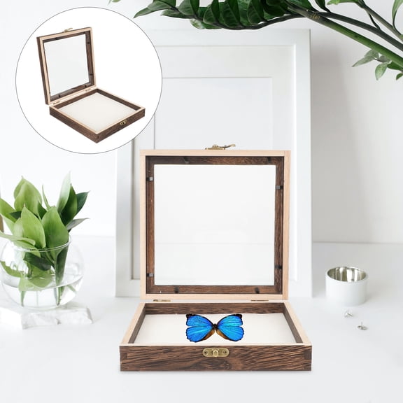OUNONA Wooden Butterfly Display Box with Clear Lid, Portable Multi-Functional Insect Specimen Case for Collectors