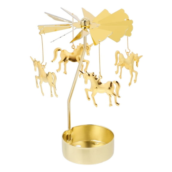 OUNONA  Spinning Candle Holder Rotating Decor Carousel Holders Golden