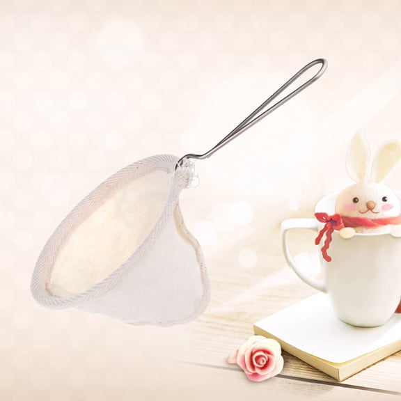 OUNONA White Cloth Coffee Strainer with Steel Handle Reusable for Coffee and Tea