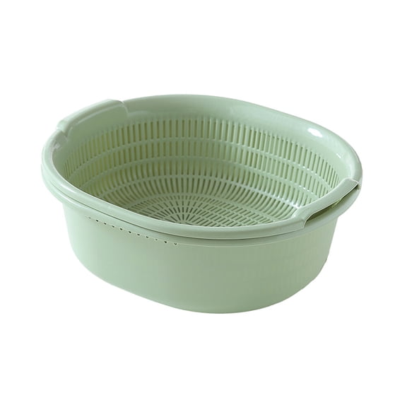 OUNONA Stackable Plastic Colander for Draining Fruit and Vegetables in Bright Green Color 2 Piece Set