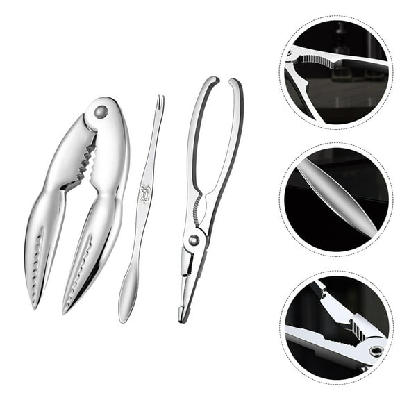 OUNONA Stainless Steel Crab Crackers with Comfortable Handles for Easy Use and Storage Silver 3Pcs