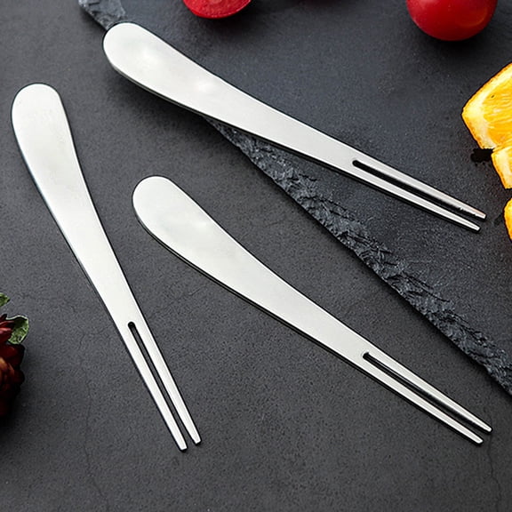 OUNONA Stainless Steel Fruit Forks 2 Prong Design for Eating Use Silver Color Safe and Long Lasting 3PCS