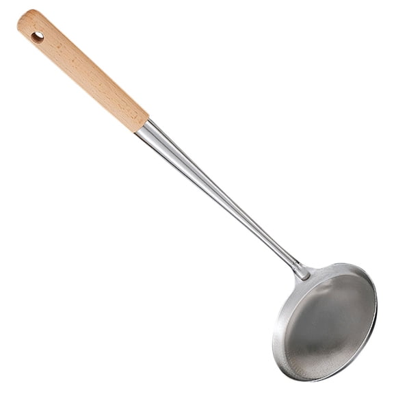 OUNONA Stainless Steel Frying Spoon for Home Use Lightweight Silver Kitchen Tool for Snacks 12.5 Inch