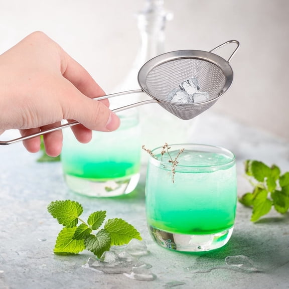 OUNONA Stainless Steel Ice Drainer Filter for Bar with Ergonomic Handle and Triangular Cone Design Silver