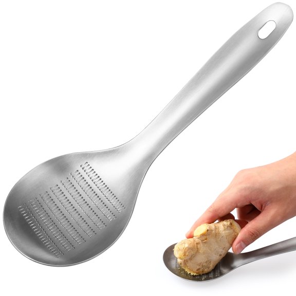 OUNONA Kitchen Tool Steel Spoon Shape Ginger Grater Silver 1Pcs Barbecues