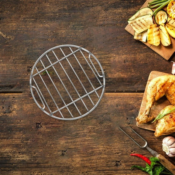 OUNONA Stainless Steel Round Grill Grate With Handle Grilled Chicken And Fish For Fire Pit And Outdoor Bbq