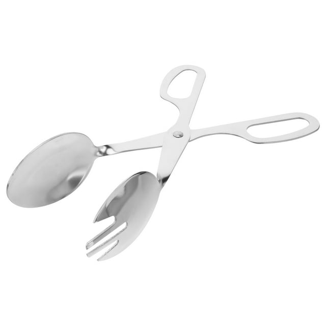 OUNONA Stainless Steel Salad Tong Serving Spoon Fork (Silver)