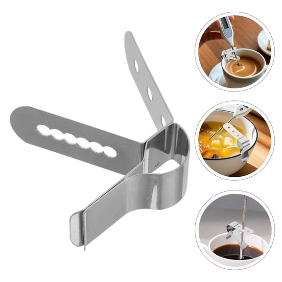 OUNONA Stainless Steel Thermometer Clip Metal Holder for Temperature Probe Pot Cup Clips and