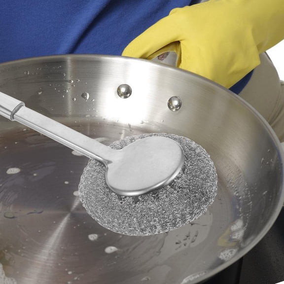 OUNONA Stainless Steel Wool Scrubber with Long Handle for Kitchen Use Durable and Versatile 1 Piece