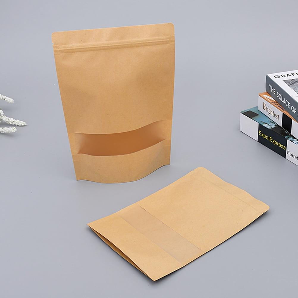 OUNONA Stand Up Kraft Paper Bag with Clear Window for Storing Snacks ...