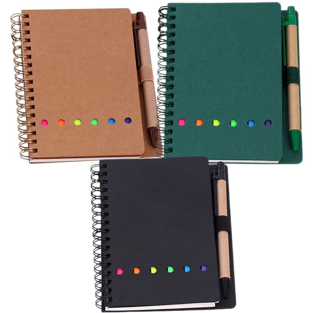 OUNONA Sticky Notebook for Writing with Iron and Cowhide Material Assorted Color 3Pcs