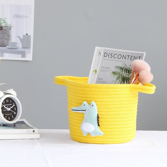 OUNONA Small Cotton Rope Basket for Toy Storage Cloth Yellow 1Pack