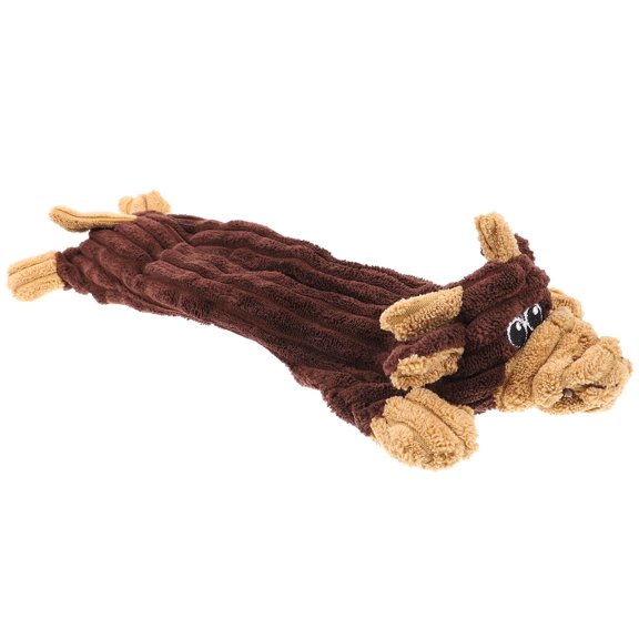 OUNONA Cuddly Dog Toy Brown Plush Cute Design Squeaky Sound Indoor Play 1Pack 13.8*5.1*2.0in