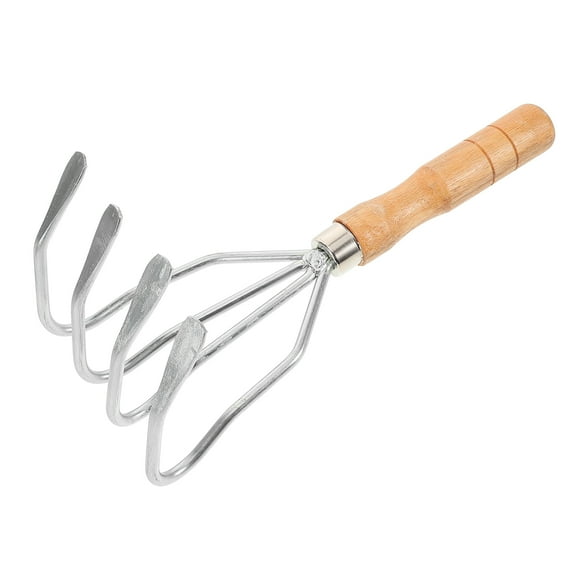 OUNONA Sturdy Metal and Wood Clam Rake for Outdoor Use Silver Color Reliable Shell Digging Tool 6.5 inches