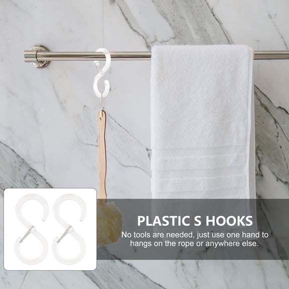 OUNONA Plastic S Hooks for Hanging Aprons, Utensils, Clothes - Punch-Free, Easy to Use and Organize