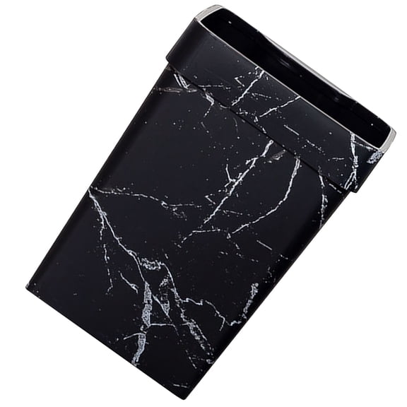 OUNONA Stylish Black Plastic Waste Container with Marble Design for Home and Office Storage