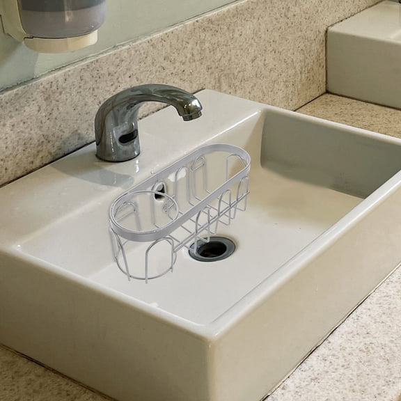 OUNONA Stainless Steel Kitchen Sink Organizer with Cup Holders, Brush and Sponge Storage Rack for Efficient Kitchen Organization