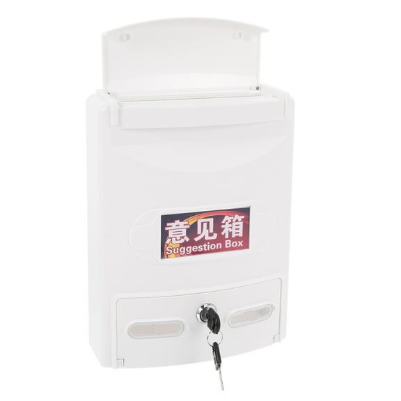 OUNONA Lockable Wall-mounted Mailbox Plastic Suggestion Letter Box Complaint Box Security Mailbox Donation Box Comment Box White
