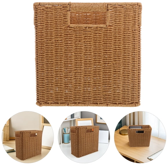 OUNONA Tall Narrow Storage Basket with Handles for Space-Saving Home and Office Organization and Efficient Storage Solutions